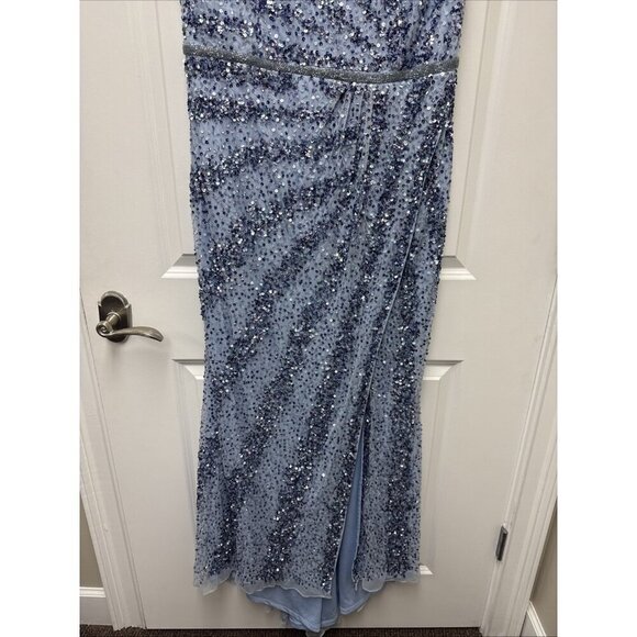Mac Duggal Size 14 Blue 5619 Sequins  Beaded Illusion Neck Formal Gown 5619 Prom - Picture 7 of 16